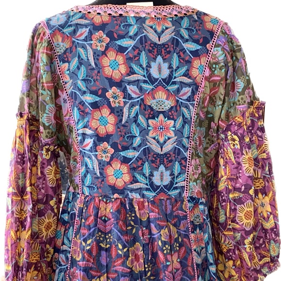 NWT Sundance Catalog Jewel Tone Floral Peasant Dress Sz L $158 - Picture 3 of 6